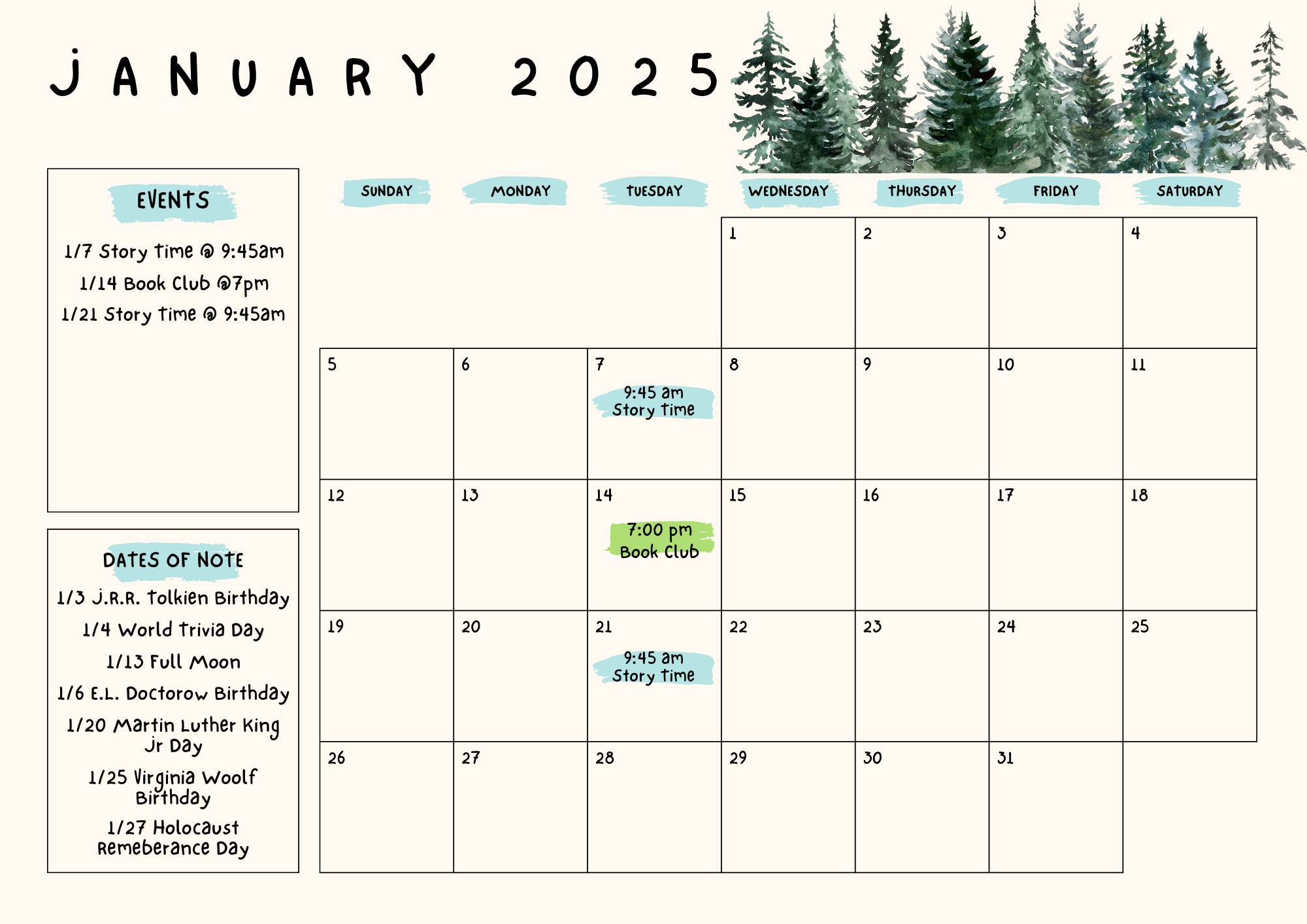 January 2025 Calendar