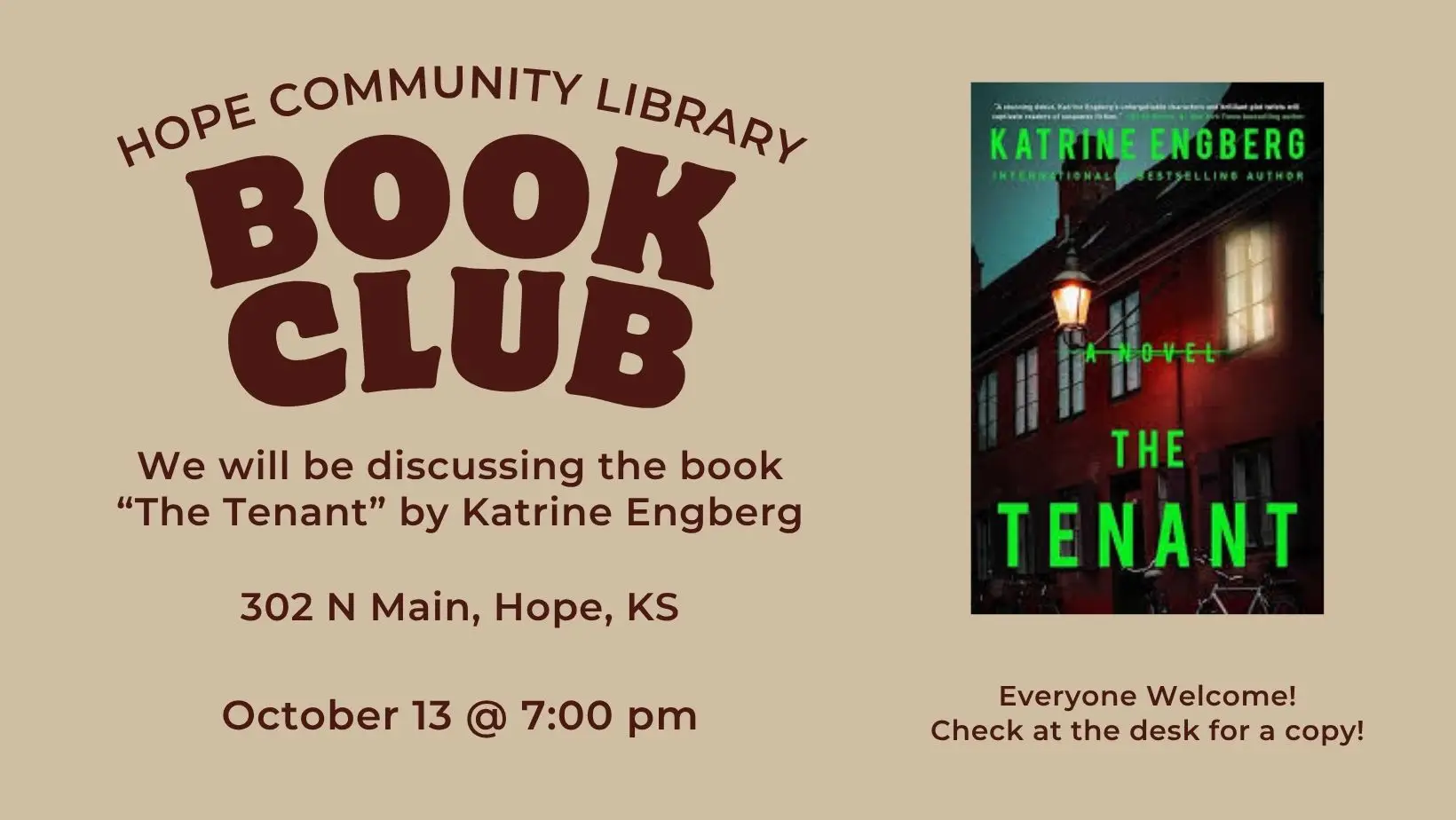 Oct 13 7 pm Book Club