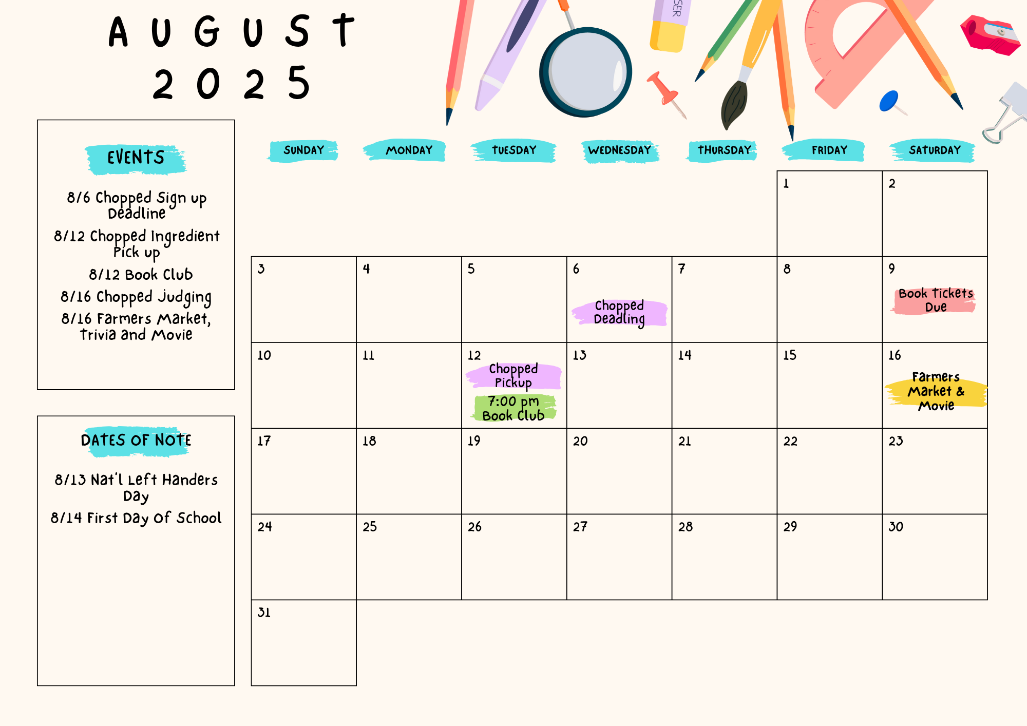 August 2025 Calendar