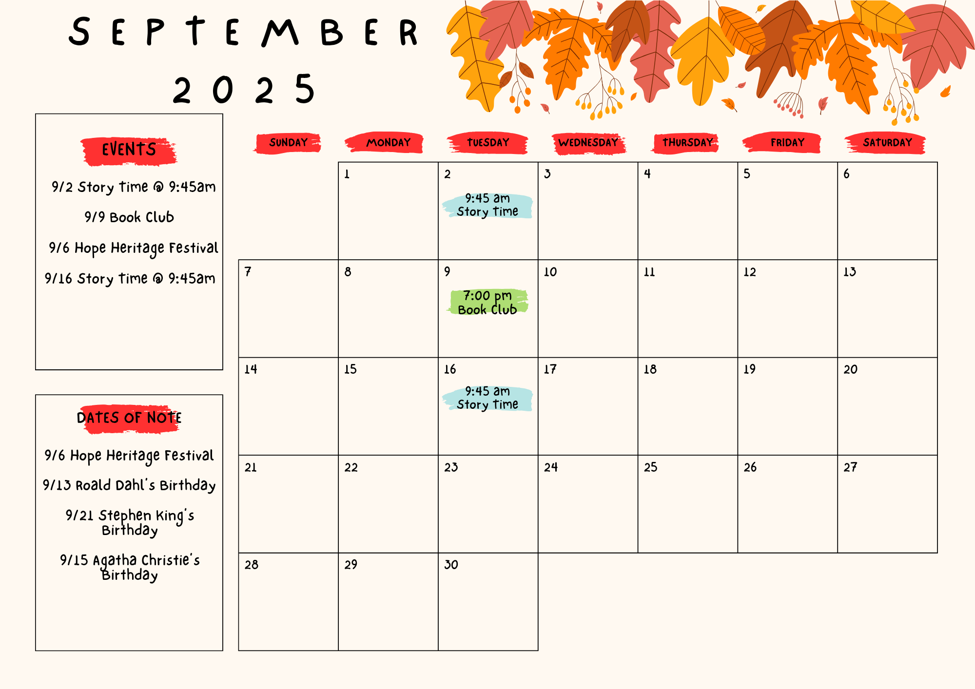 September 2025 Calendar